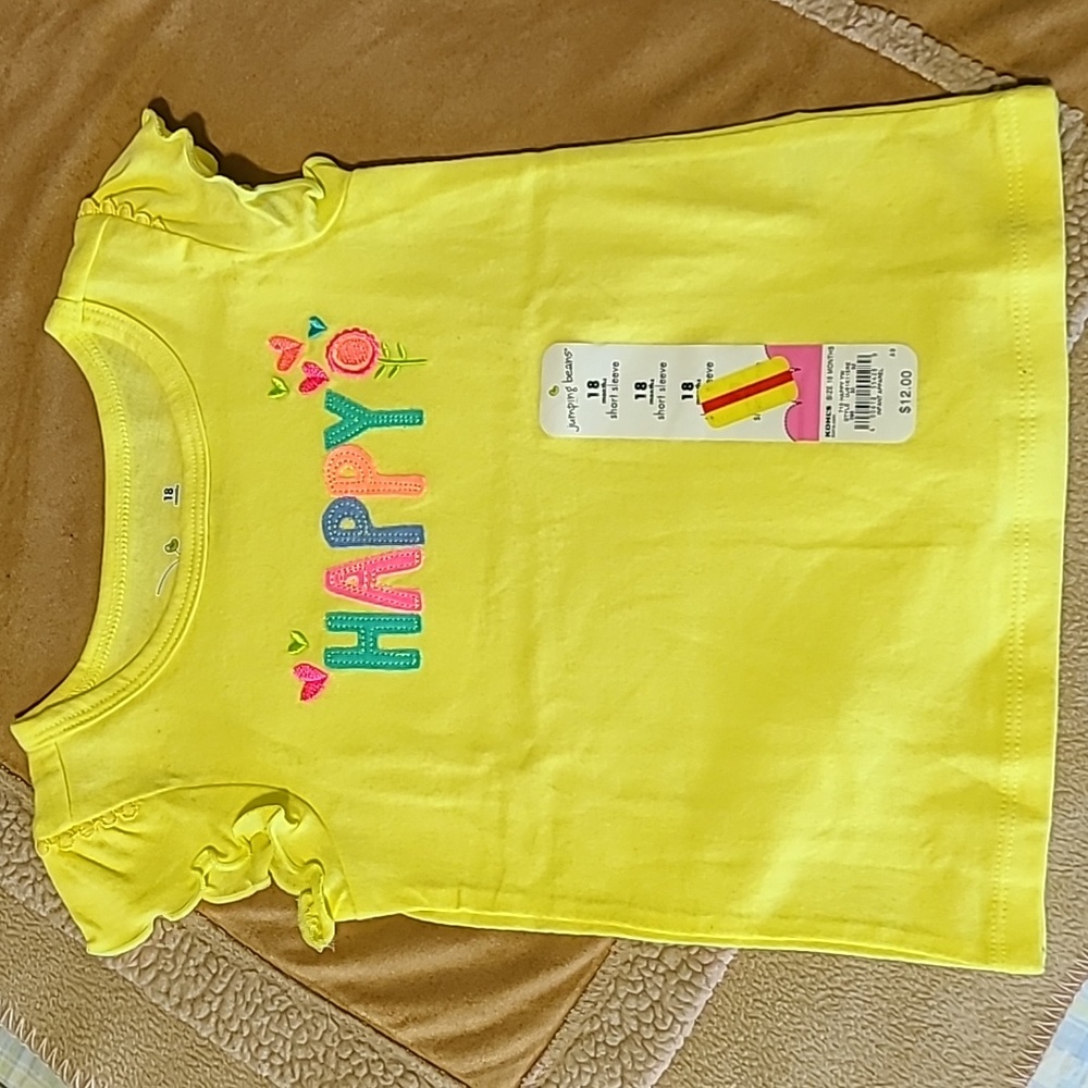 Jumping Beans Yellow Short Sleeve Tee with Colorful 'Happy' Design